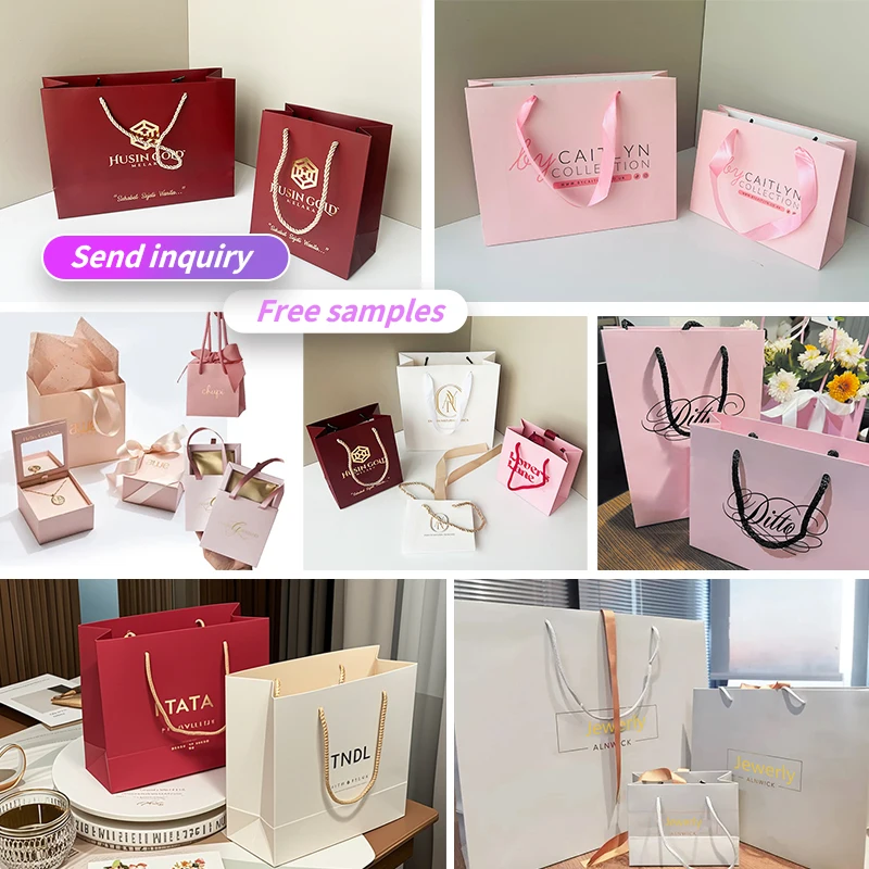 Custom Print with Your Own logo Luxury Store Gift Bag Shopping Clothing Small Jewelry Pouch Packaging Burgundy Paper Bags
