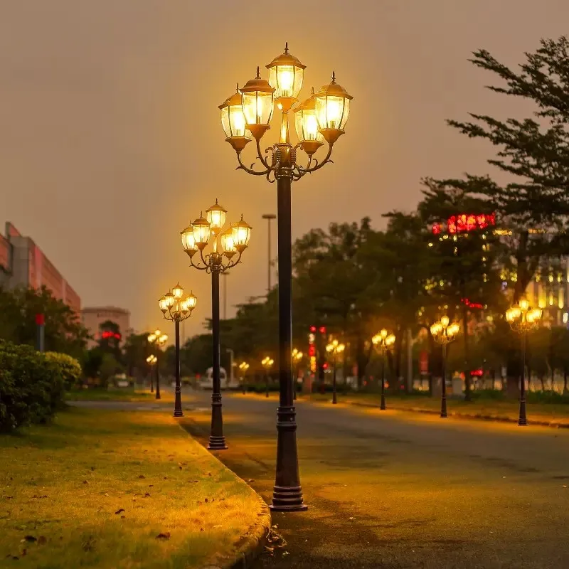 Shuangxin European Retro LED Street & Garden Lamp Aluminum + Glass IP54 Rated 3M/4M High Pole Outdoor Landscape Lighting