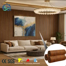 Wood Grain Slat Wall Panel Roll | Waterproof PVC Decorative Wall Sticker for ASEAN Living Room Modern Home Design