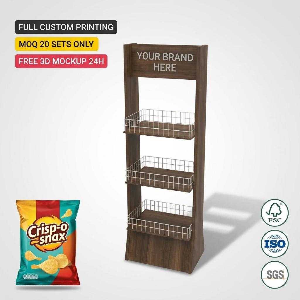 Custom Walnut Wood Bakery Display Rack Floor Standing Bread Pastry Stand Gourmet Snack Merchandiser Boutique Pet Supply Fixture