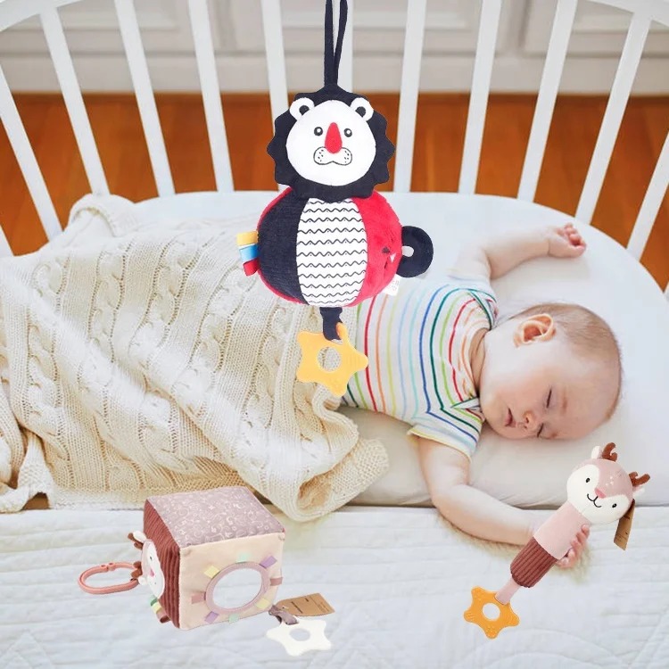 New Design Baby String Vibrating Bed Hanging Plush Toy Cartoon Animal Design Baby Stroller Hanging Plush Activity Toy