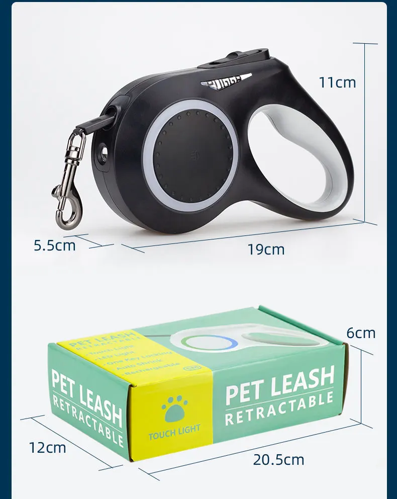 Retractable 5m Dog Leash Automatic Extending Nylon Leash Lead With Recharge Streamer Led Light