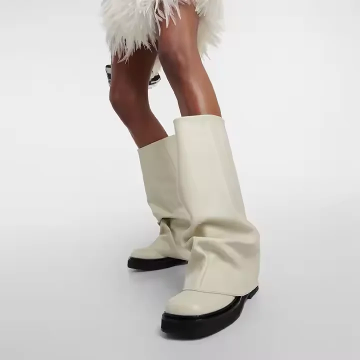 Ladies Platform Long Boots Private Label Soft Leather Wide Shaft Women Knee High Flat Boots - Image 2