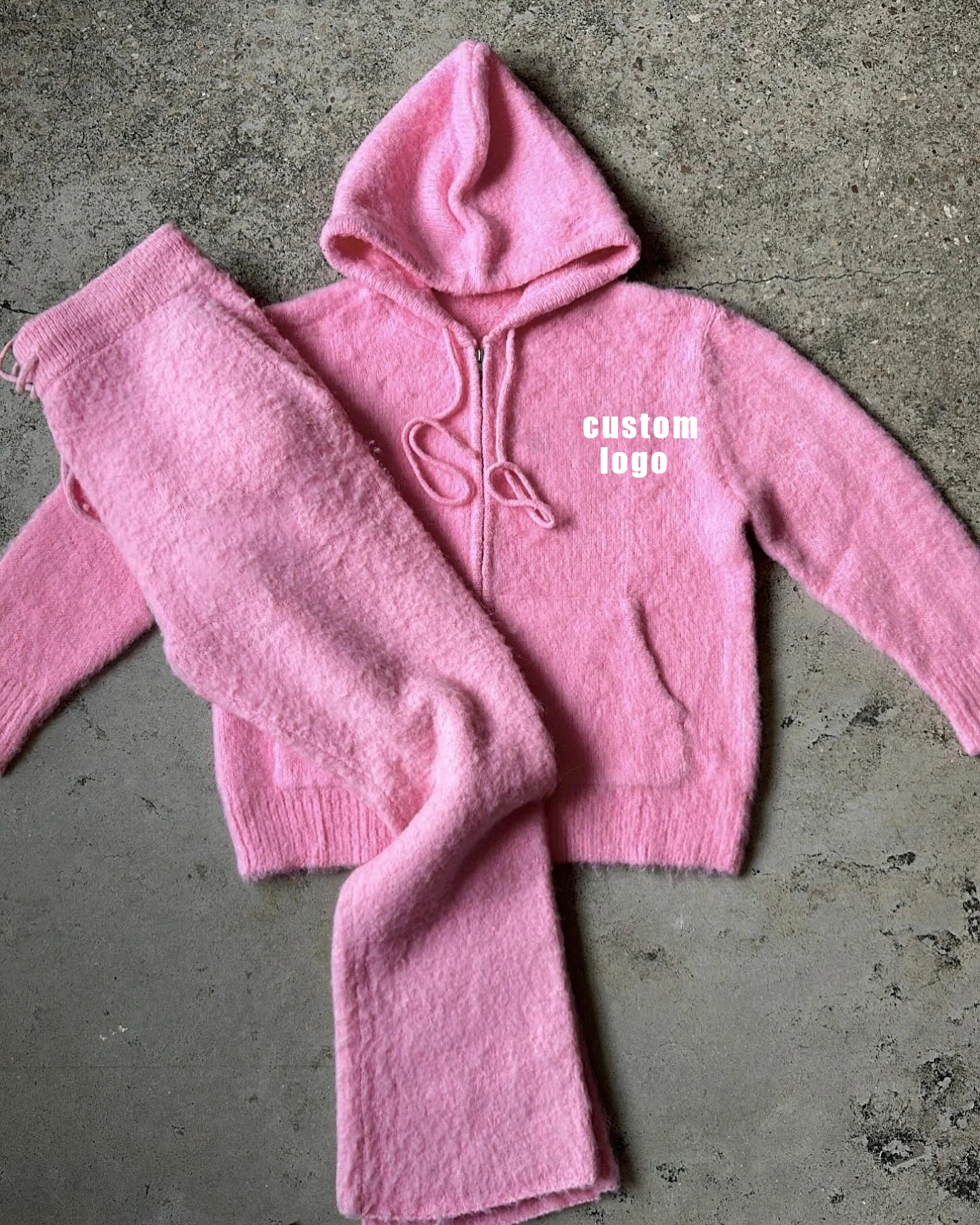 Custom Flared Sweatpants Tracksuit Sweatsuits Unisex Set Oversized Sweat Suit Mohair Zip up Hoodie and Jogger Sweat Pant Set Men gallery 7