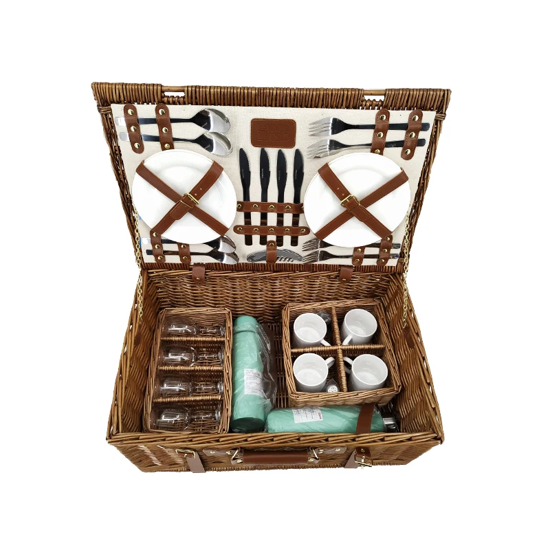 Wholesale High Quality Handmade Woven Multifunction Basket Insulated Cesto Wicker Picnic Basket