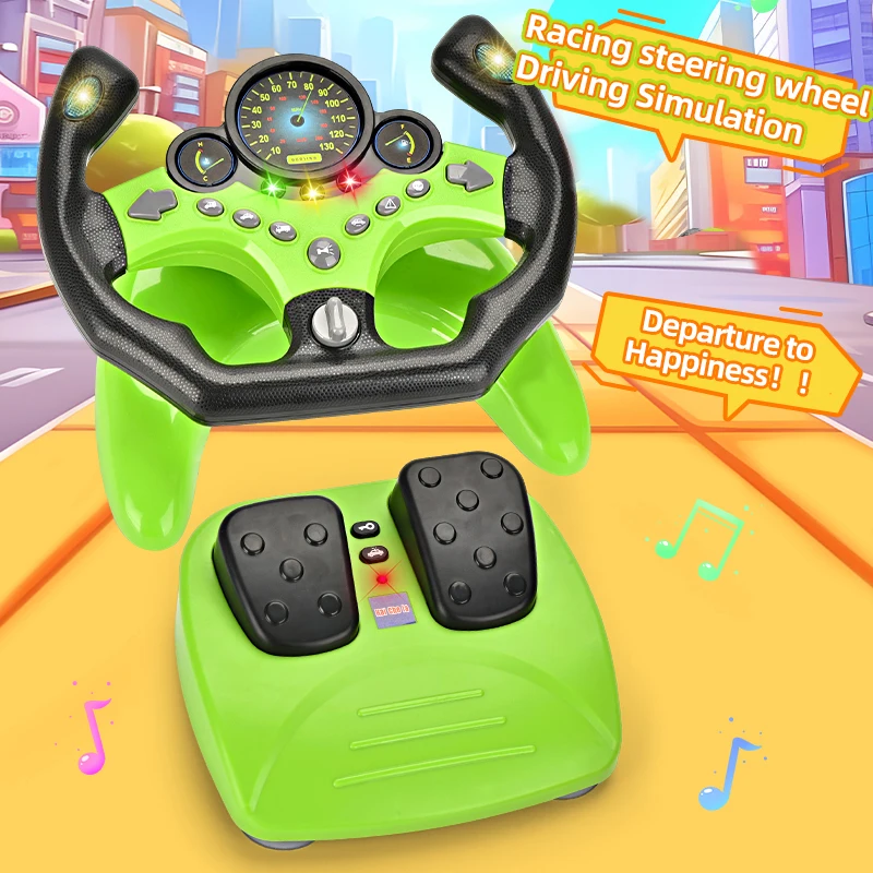 Kids Simulation Racing Car Driving Game 360 Degrees Rotate Steering Wheel and Accelerator Brake Pedal Toys Set With Suction Cup