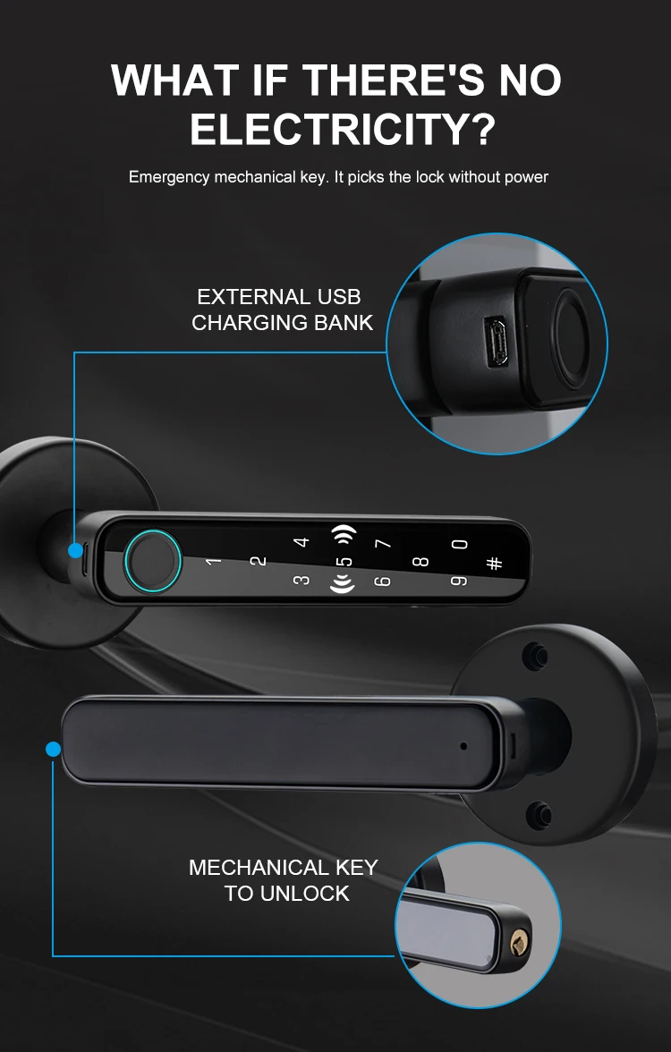 Intelligent Simplified Lever Security Ttlock APP Access Smart Keyless Fingerprint Cabinet Hidden Door Handle Deadbolt Lock