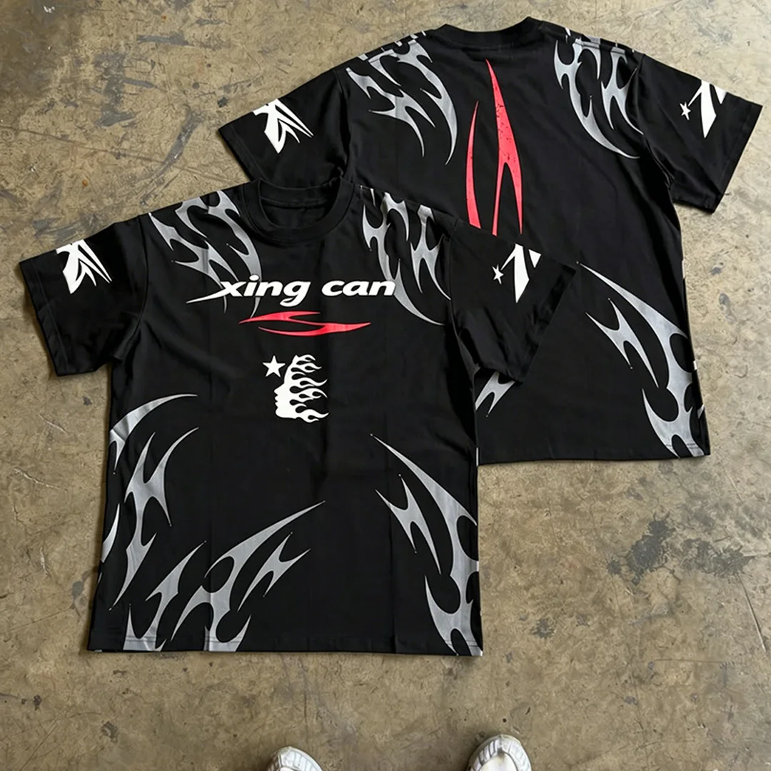 Indywidualny T-shirt męski w stylu streetwear, oversized, kwadratowy krój, wysokiej jakości cyfrowy nadruk DTG, ciężka bawełna, krój z krótkim rękawem