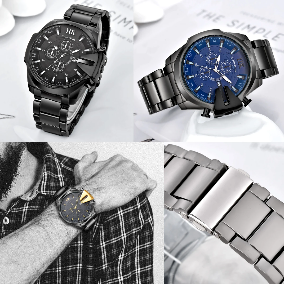 IIK Stock Analog Alloy Water Proof 3Atm Steel Date Erkek Saat Wristwatch for Men