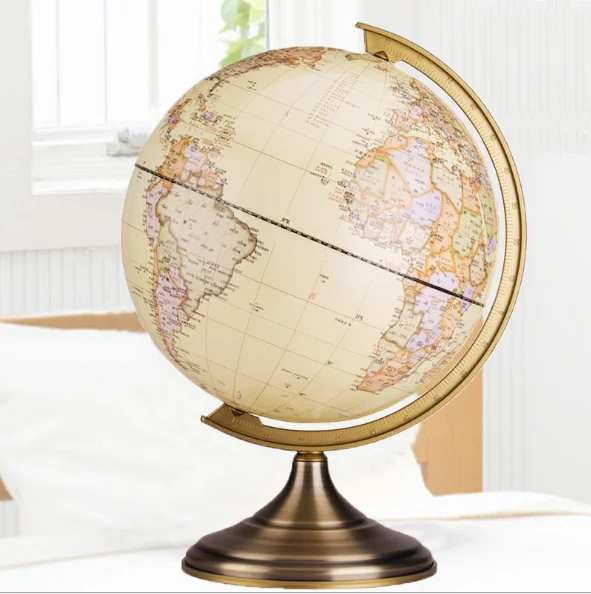 WORLD GLOBE MAP ANTIQUE LOOK 20cm desktop table earth travel gold holiday school 
