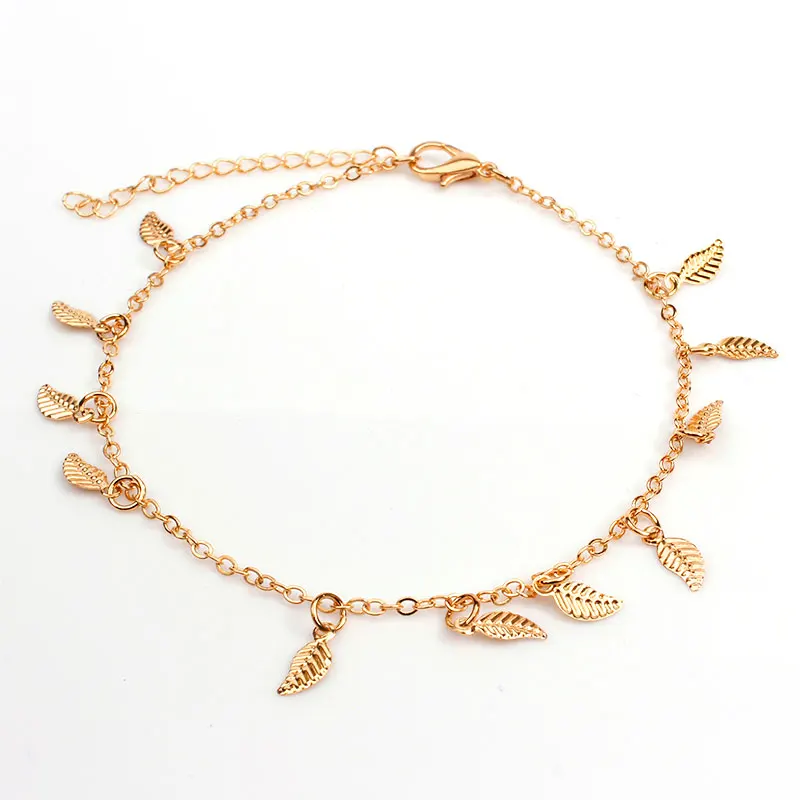 Wholesale Simple Custom Chain Leave Pendant Anklet Bracelet Foot