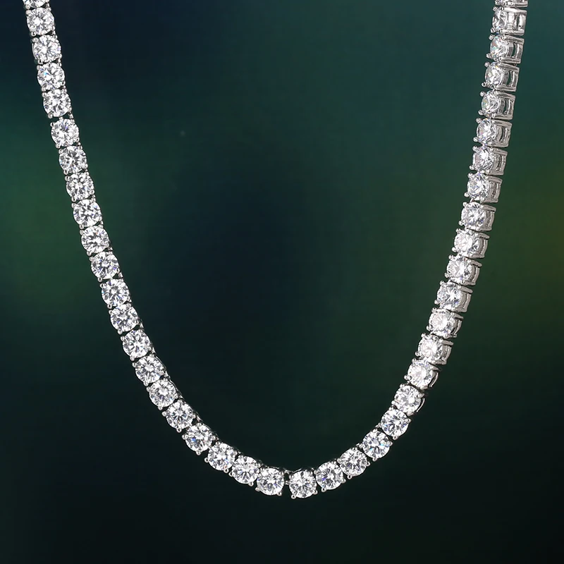KRKC&CO White Gold Plated Chain Hip Hop Jewelry for Men 4MM 18inch Tennis Chain Necklace Iced Out Single Row Tennis Chain