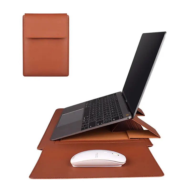 Waterproof PU Leather Laptop Sleeve Bag Stand Holder for Business PC Computer for Macbook 13 14 15 Inches Laptop Messenger Bag
