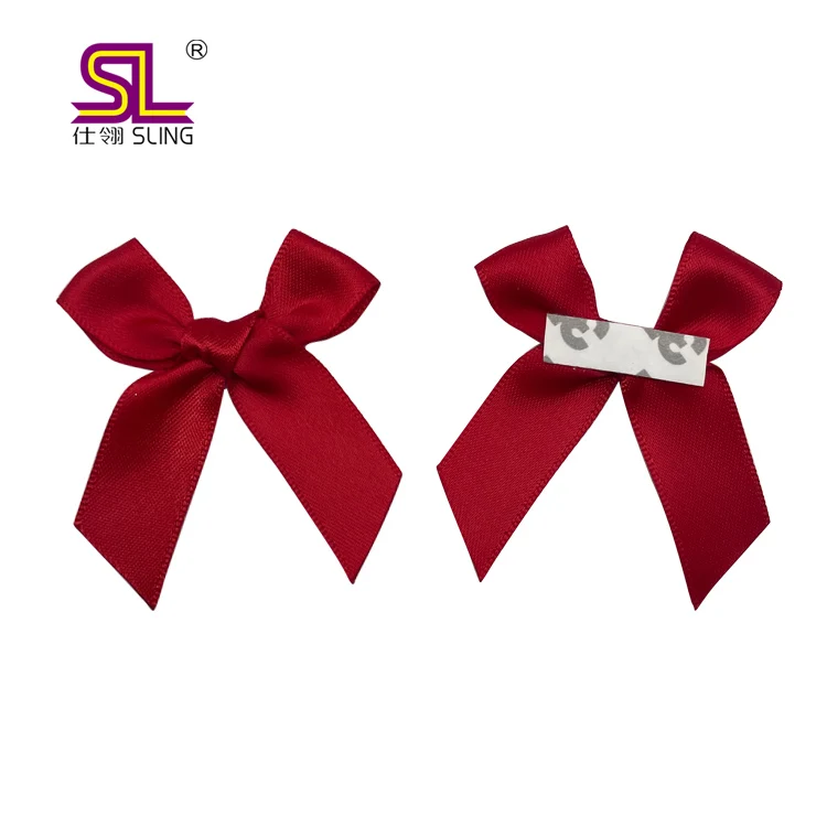 Custom Printed Gift Wrapping Ribbon With Logo Small Satin Bow With Self Adhesive
