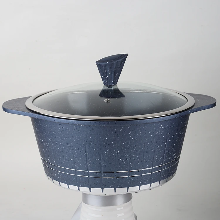Non Stick Casserole Set Cookware Set Cooking Blue Glass Lid Color Marble Cookware Set