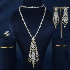 3-Piece Copper Zircon Jewelry Set for Women Necklace Earrings Ring for Daily Wear and Weddings