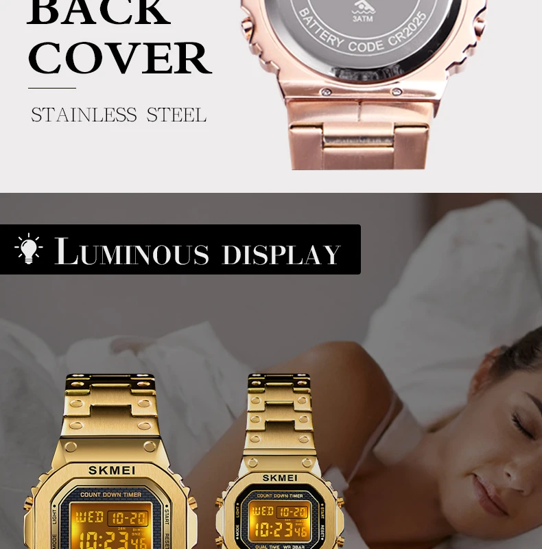 SKMEI  1456 1433 Fashion Digital Watch Men Women Couple Wristwatches 2Time Chrono Watches Waterproof horloges vrouwen mannen