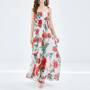 2026 Bohemia Floral Printed Maxi Dress for Women Casual Elastic Waist  Collarless Design Long Length Maxi Dress
