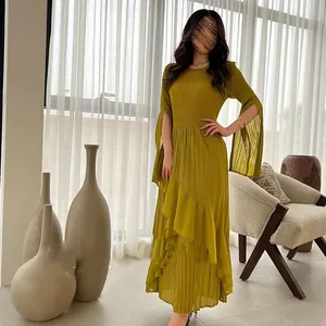 Factory Outlet New Large Size Pleated Ladies Dress Women's Casual Dress Sleeve Split Solid Plus Size Women's Dress