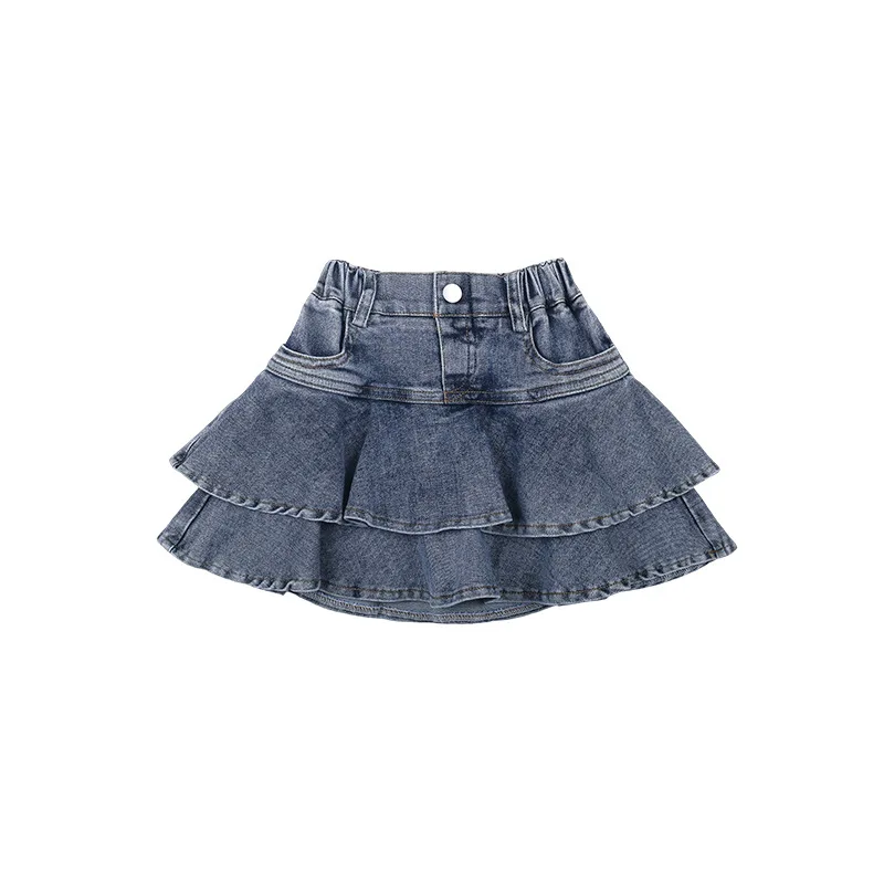 Q30443 1-9 Years SZ80-SZ150 Girls Summer Low Waist a Line Denim Skirt Teens  Girl Pleated Mini Jeans Skirts