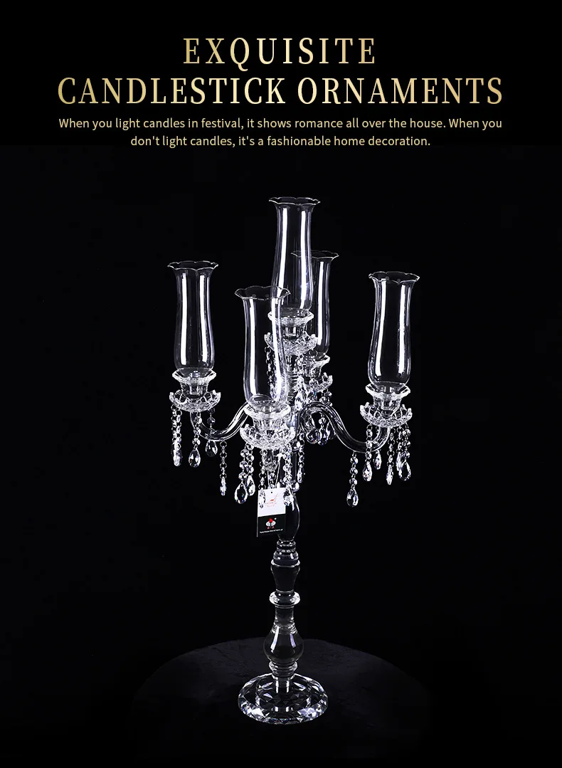 5 Arms Crystal Candelabra Wedding Centerpieces Glass Wedding Party Table Decoration Crystal Candlestick details