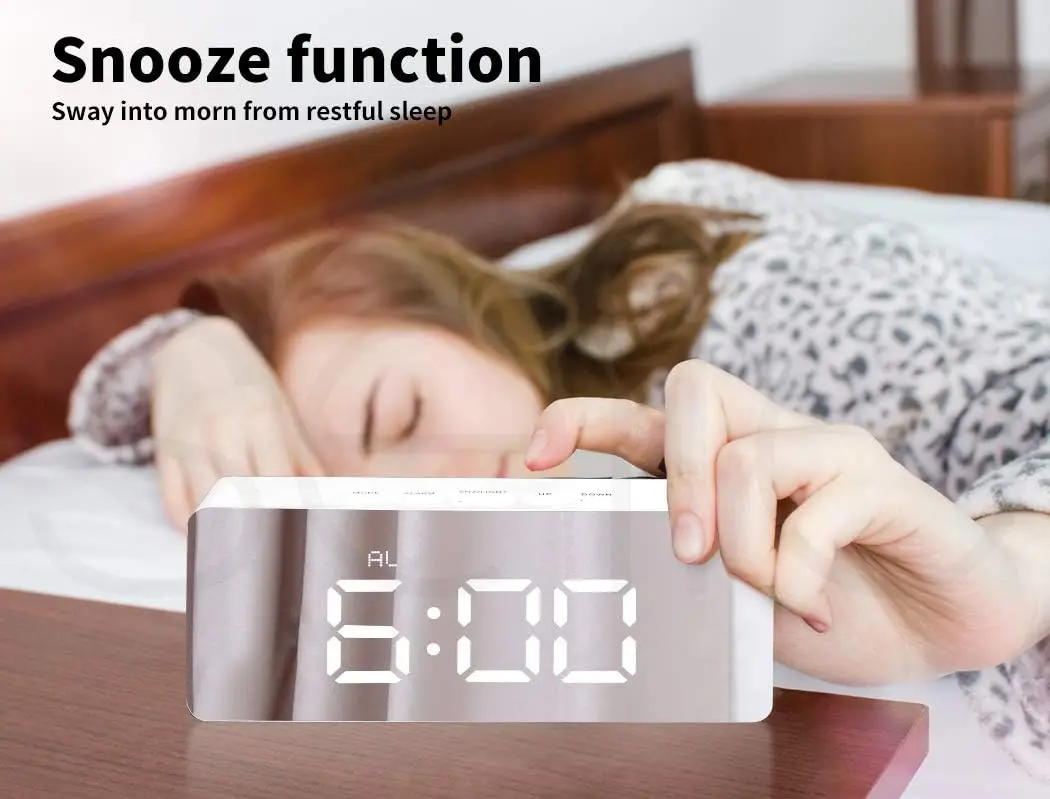 Home Decor Temperature Alarm Time Modern Digital Mirror Clock LED Display Desk Table Alarm Clock