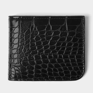 Custom Logo PU Vegan Croc Leather Black Mens Billfold Short Card Wallet Money Coin Purse for Men