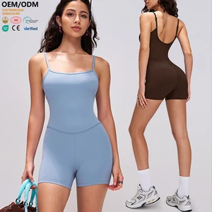 XW-LTY019 Slimming Activewear Backless Solid Color Custom Versatile Elastic Sports Shorts Women One Piece Yoga Jumpsuit
