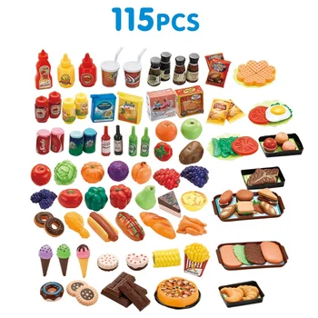 115pcs child play house fast foods toy interactive game realistic play food set kitchen toy for kid pretend play simulated food Alibaba