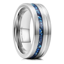 Custom Tungsten Jewelry Opal Fashion Rings Tungsten Carbide Wedding Band 8mm Silver Tungsten Ring with Opal Inlay Comfort Fit