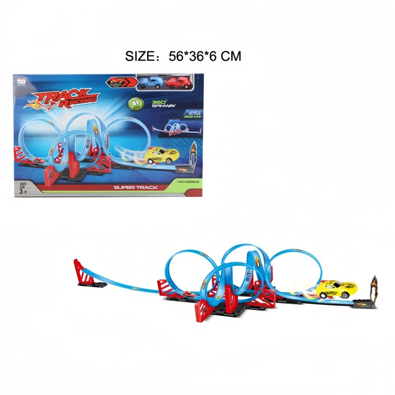 Boy Toy Spin 360 Slot Racing Track Set 1:5 Adventure with 2pcs Pull Back Cars Metal Plastic Parking Lot Slot Car Train Model