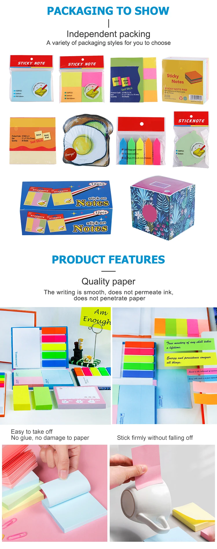 Memo Pad Sticky Note Cute Multicolor Custom Shapes 3*3 Inch For School