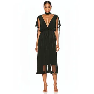 Factory Custom See Through Mesh Dress Women Short Sleeve Elastic Waist Skirt