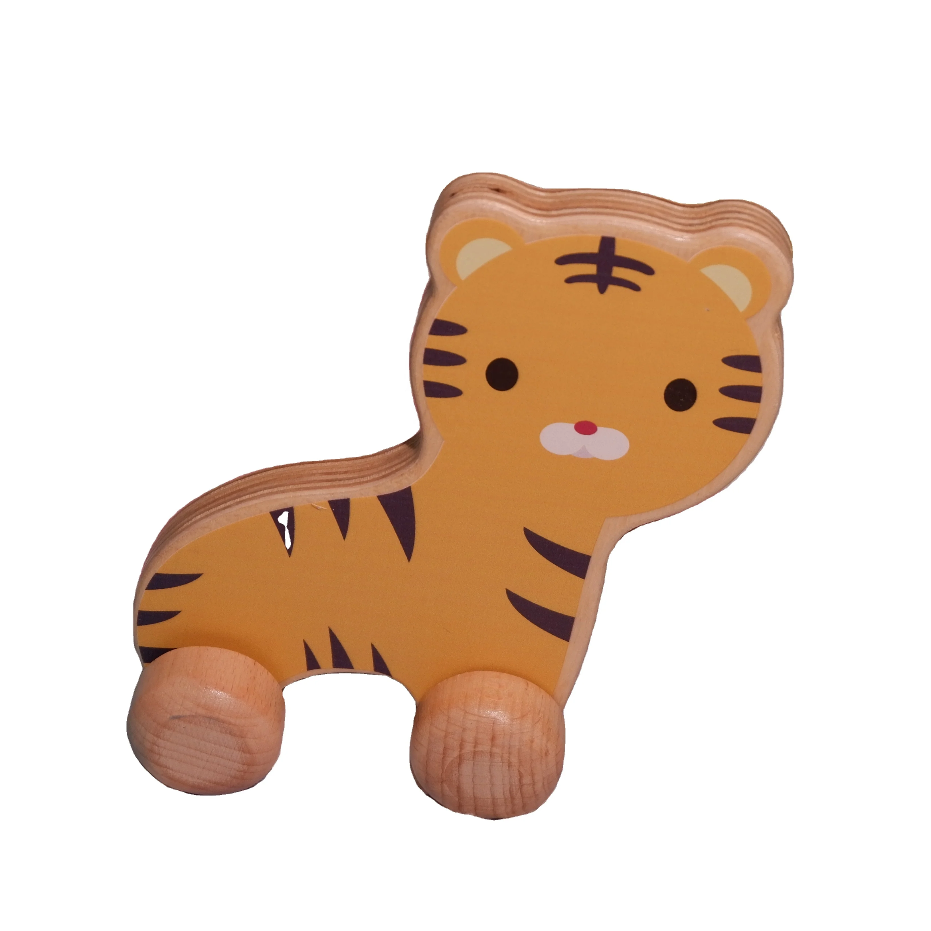 wooden push toy tiger push pull infant toys kids educational