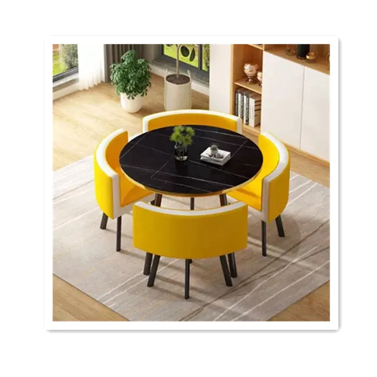 Nordic Modern Marble Dining Table Wooden Furniture with Yellow Fabric ...