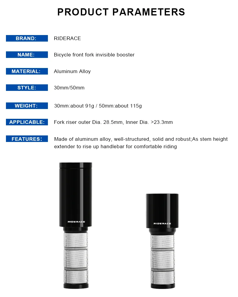 RIDERACE Bicycle Handlebar Stem Height Extender 1-1/8" (28.6mm) Alloy Fork Hidden Riser MTB Road Bike Fork Stem Extension Stem