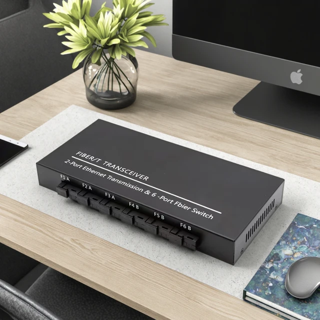 Jue Hong Factory Price Fast Industrial Ethernet Switch 1000M Fiber Optic Media Converter Transceiver with 6 SC 2 RJ45 FTTH