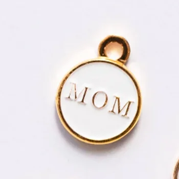 Gold Plated Round Double-sided Enamel DAD MOM Letter Charms Zinc Alloy Custom Letter Charms for DIY Jewelry Making