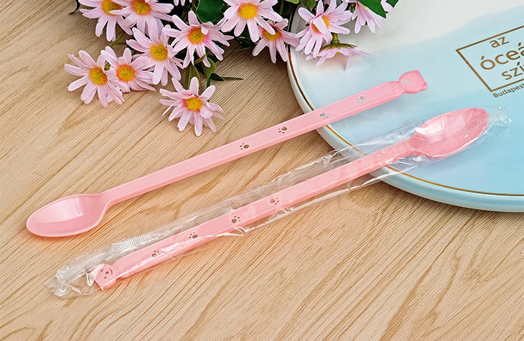 230mm Long Handle Soda Disposable Hard Plastic Spoon For Ice Cream Desserts Coffee