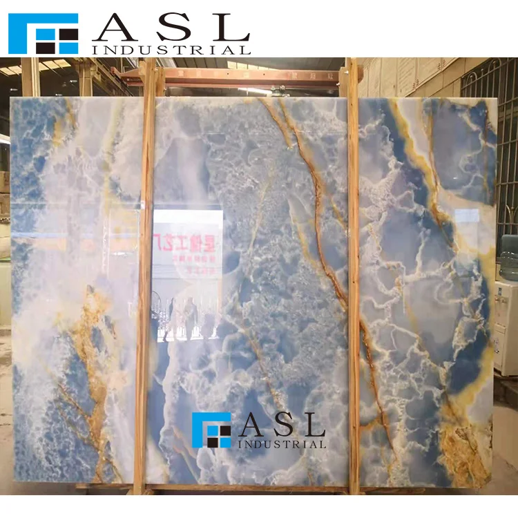 Highly polished blue onyx tiles gold royal onyx panel onice marble kwartsiet floor onyx stone blue