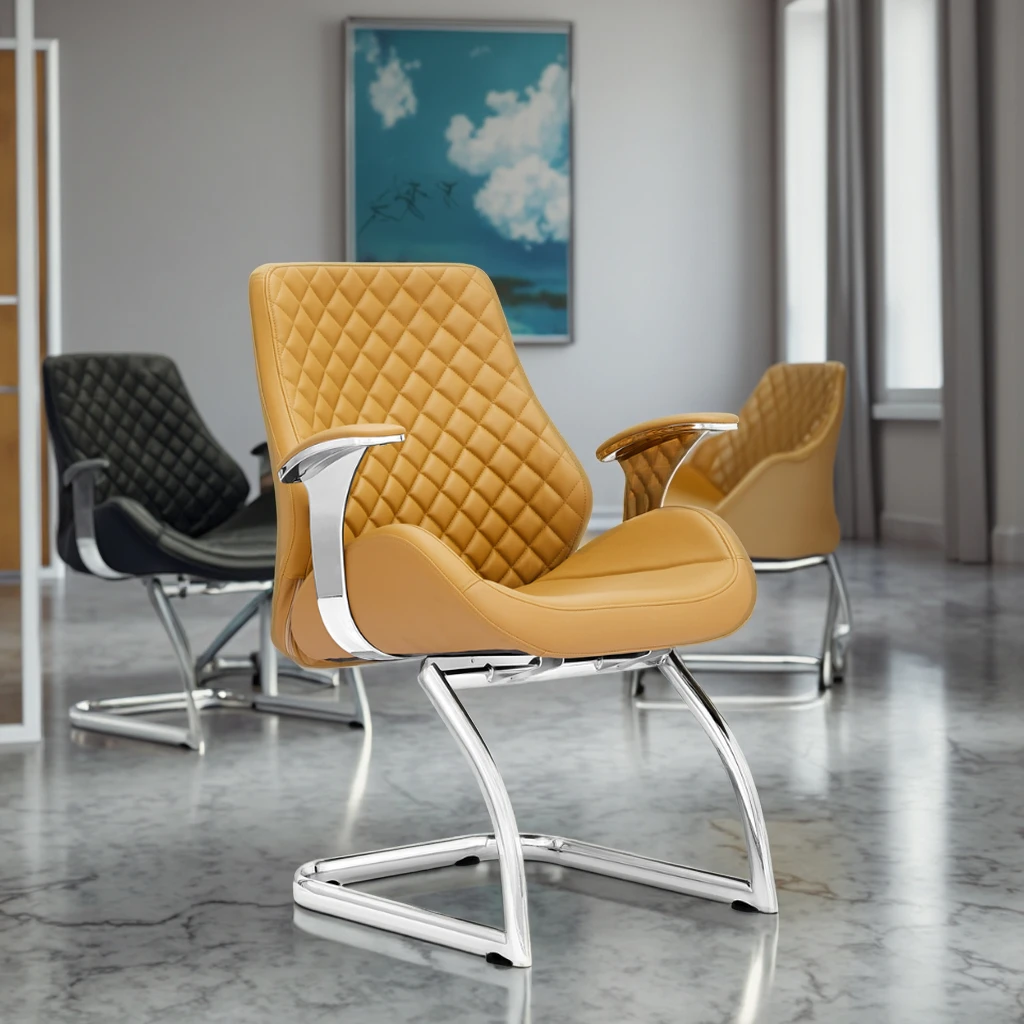 Minimalist Chrome Frame Desk Chair Waterfall Seat Edge Contemporary Office Furnishings 4
