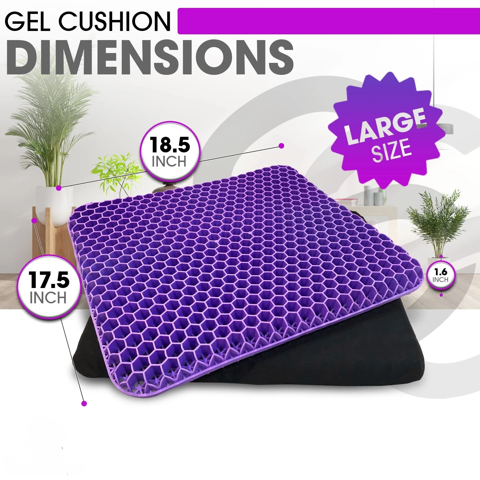TPE Planets Large VIOLET Gel Seat Cushion for Long Sitting Car Seat Cushion and Office Chair Cushion for Back Sciatica Hip
