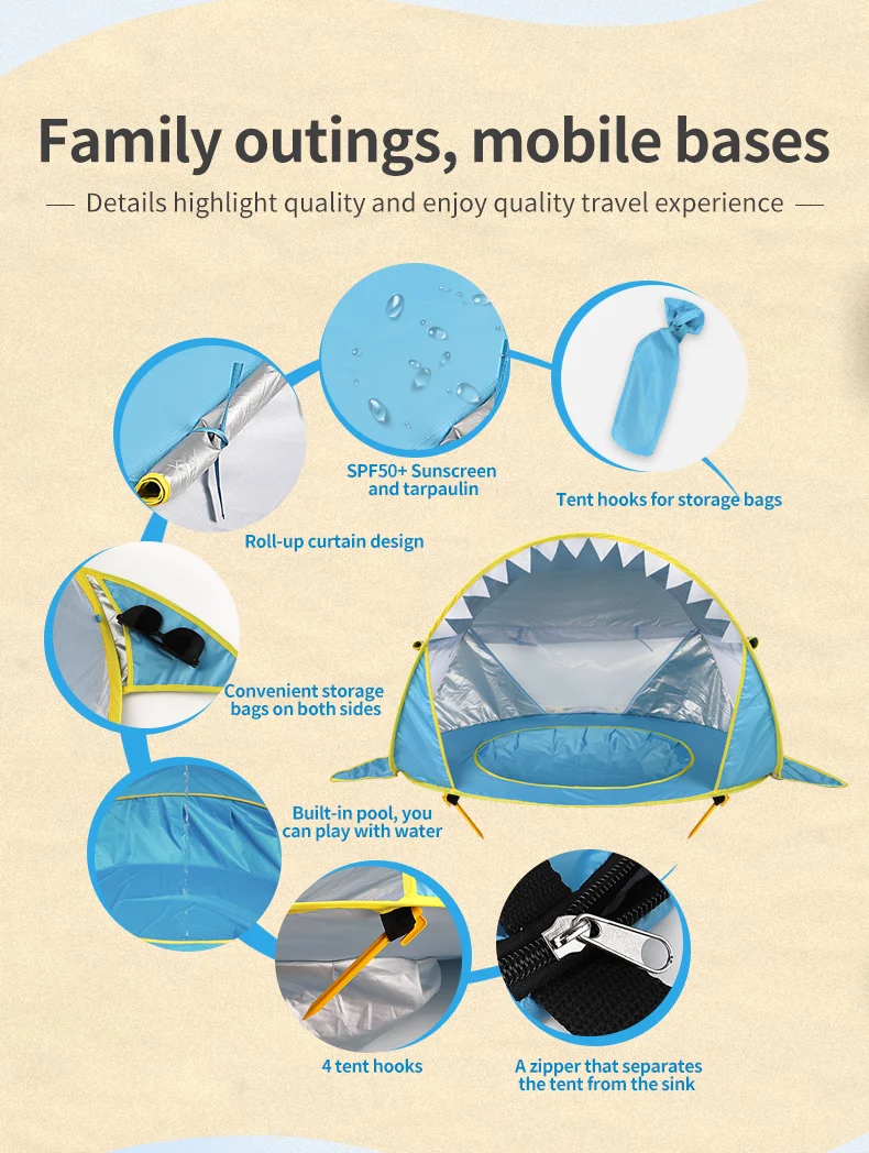 Baby Beach Tent Uv-protecting Sunshelter With a Pool Baby Kids Beach Tent Pop up Portable Shade Pool UV Protection Sun Shelter