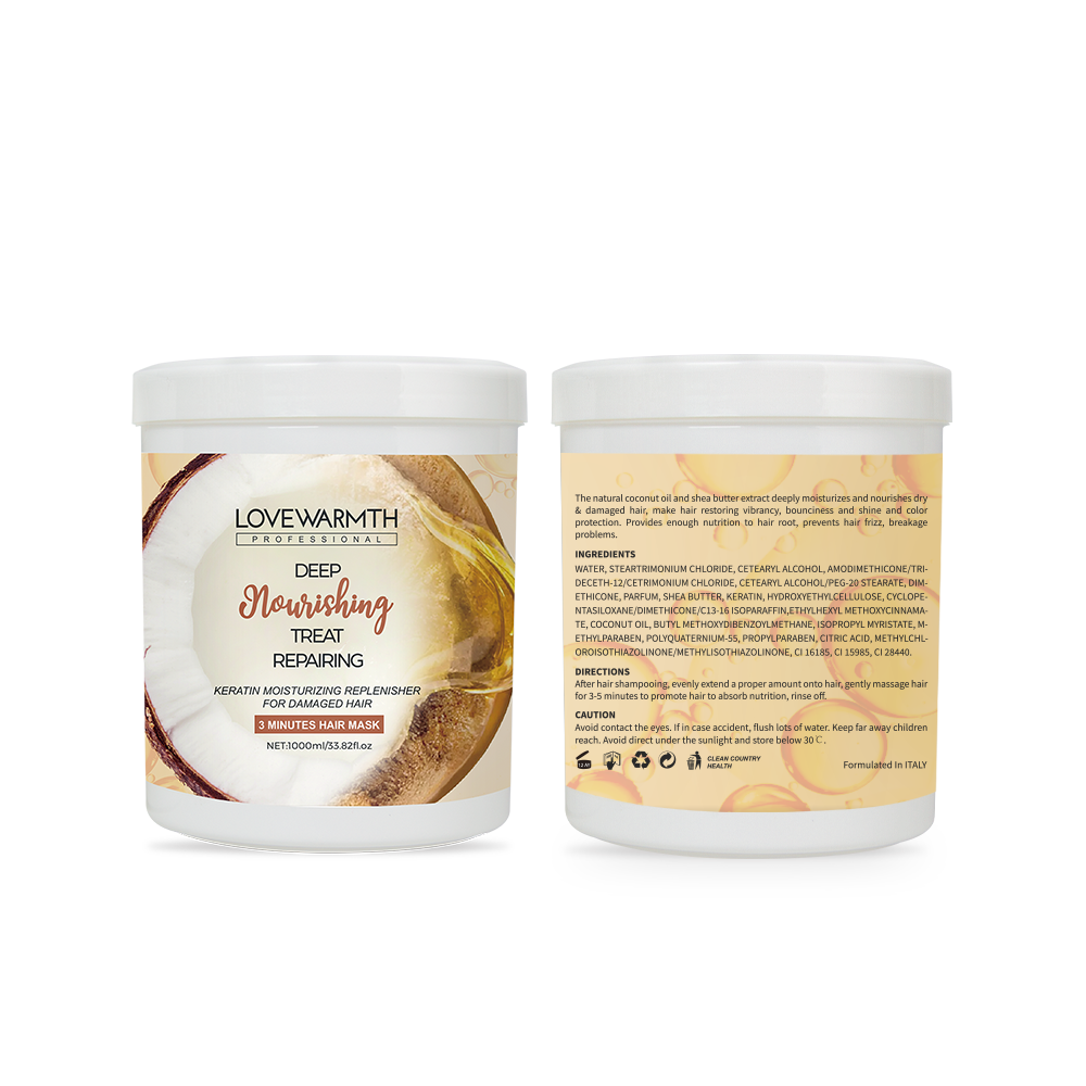 
 1000ml hair mask jar Deep Repair Damage Hair Treatment Keratin Shea Butter Coconut Hair Mask/Masque  