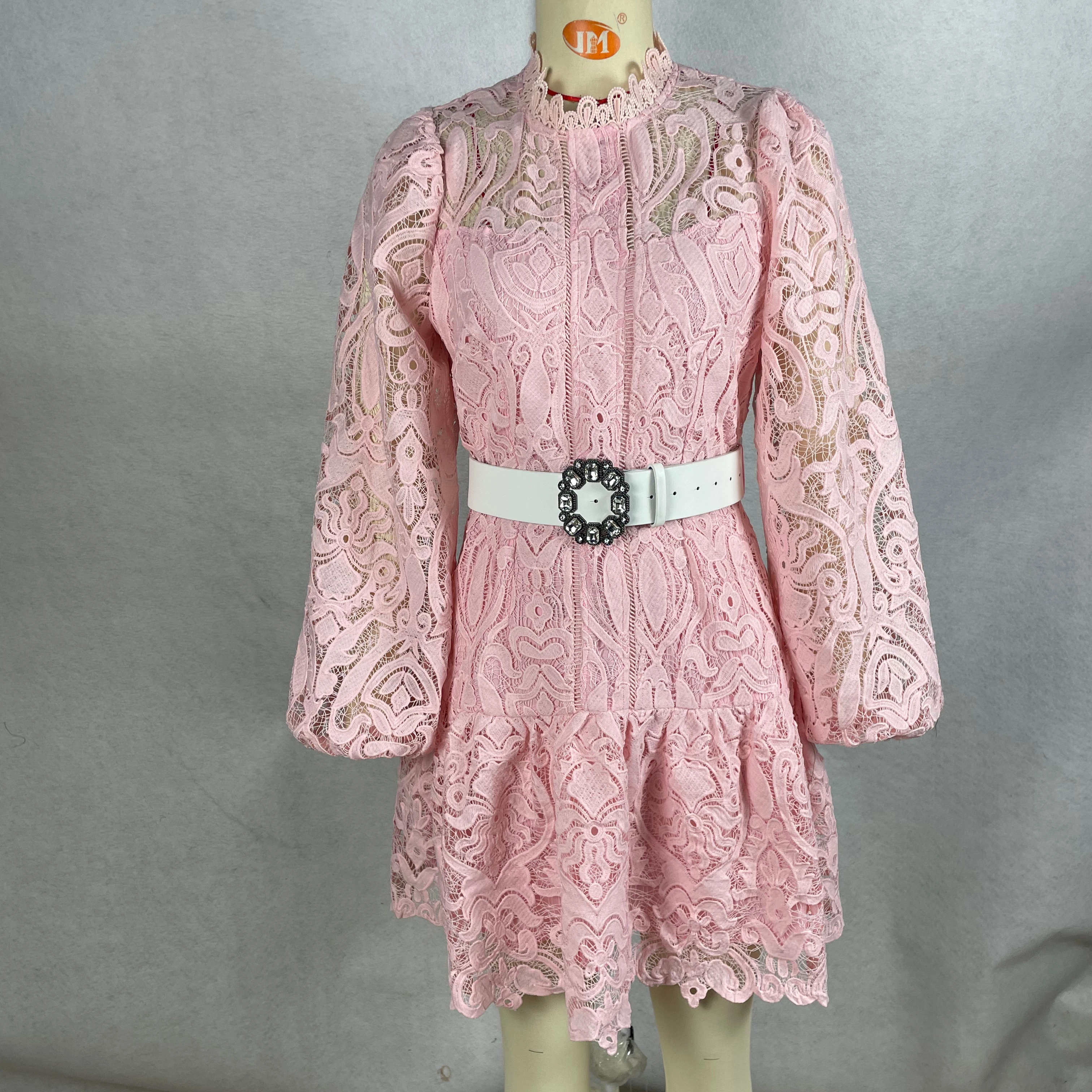 Elegant Knee-length Lace Fabric Dress With Natural Waistline Woven Weaving Method - Image 1