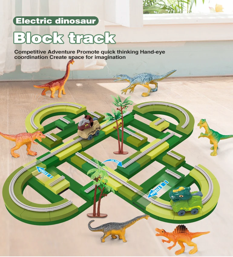 Runway DIY variety dino track dinosaur toys racing car building blocks interlocking toy bricks dinosaur race tracks for kids