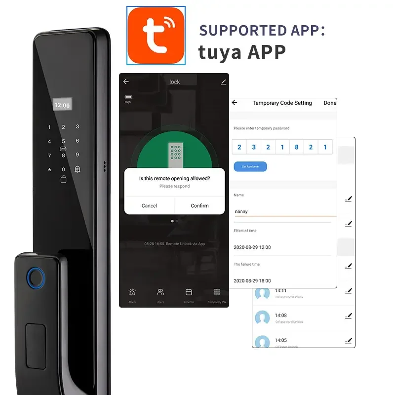 Smart Lock for Steel Doors Fingerprint WIFI App Aluminum Keyless Digital Door Handle Tuya Smart Lock Memory Card Cloud Data