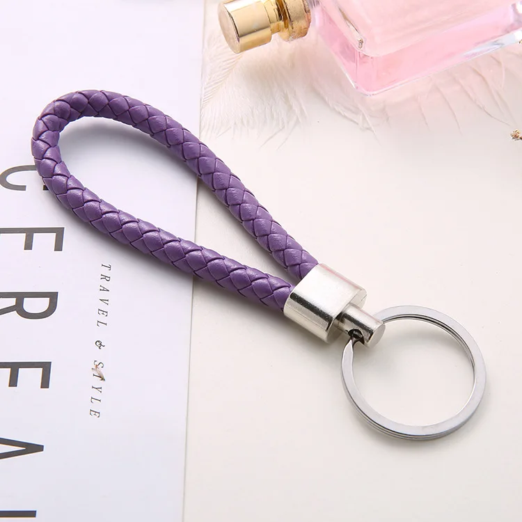 B1041 Pu Leather Braided Woven Keychain Rope Rings Fit Diy Circle ...