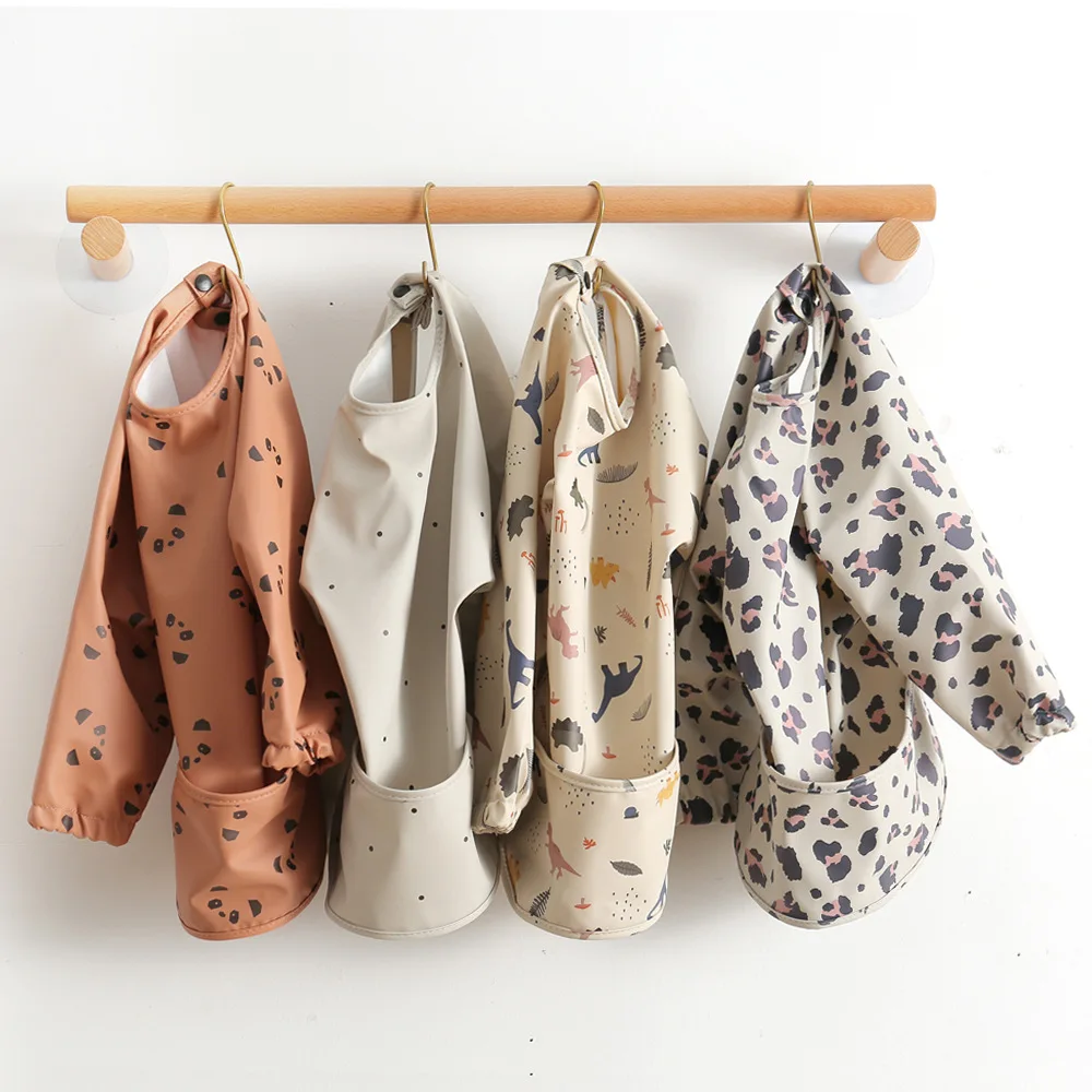 Детские нагрудники водонепроницаемый фартук для малышей с длинным рукавом и застежкой девочек