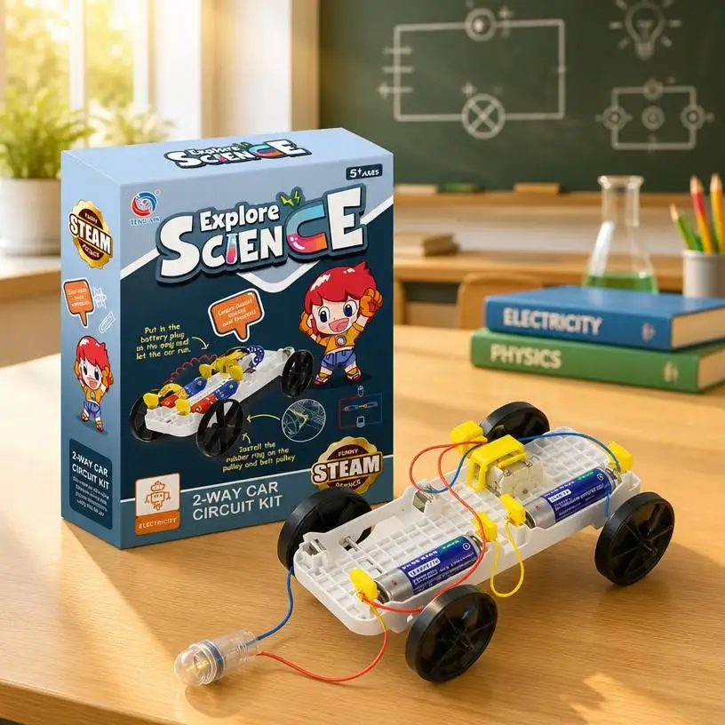 2 Way Car Circuit Kit Diy STEM Educational Science Experiment Toy Series and Parallel Physics Learning for Kids Gift
